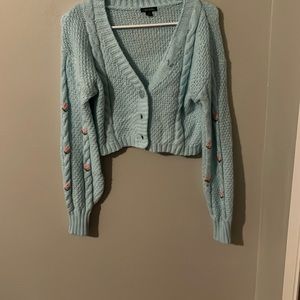 Wild and fable light blue cardigan with pink flowers
